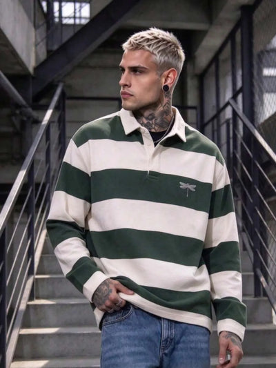 Men's stripped Green Cream Top