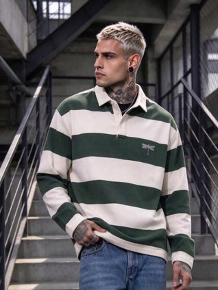 Men's stripped Green Cream Top
