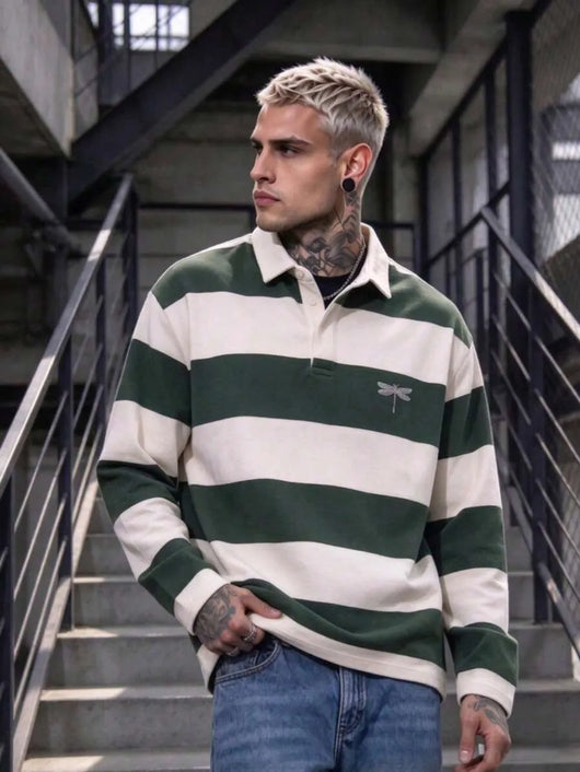 Men's stripped Green Cream Top