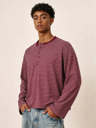 Men's stripped burgundy Top