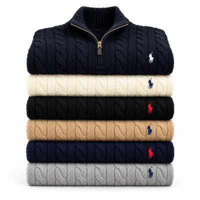 Men's warm stylish knitted half zip pullover